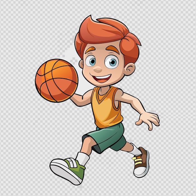 Cartoon Illustration of a Cute Boy Playing Basketball