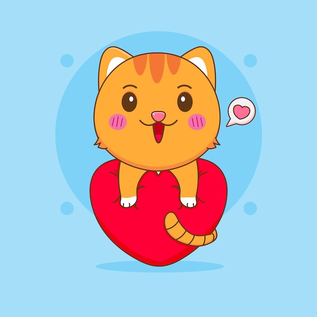 Cartoon illustration of cute cat character hugging love heat