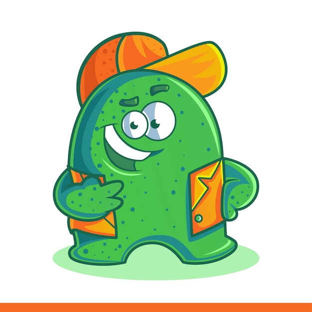 Cartoon illustration of cute green monster set