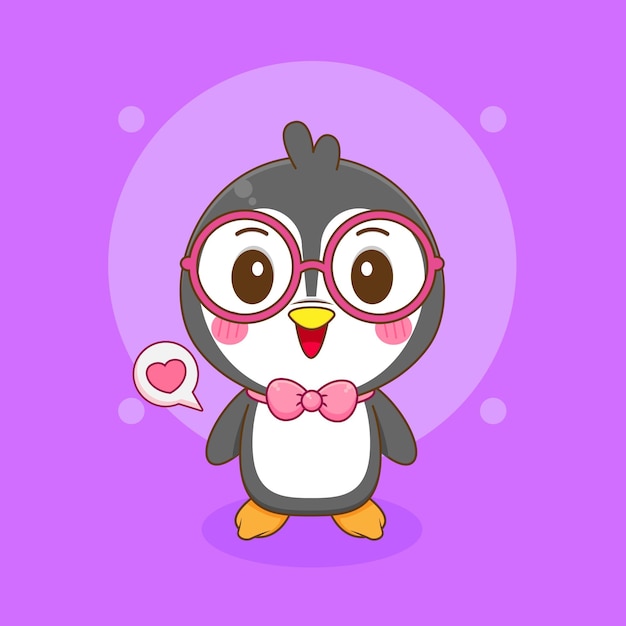 Cartoon illustration of cute happy Penguin with tie and glasses