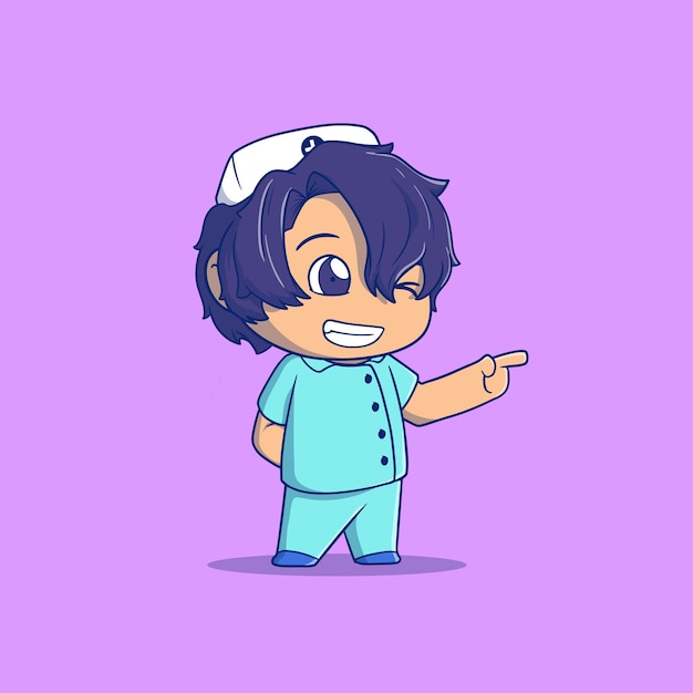 Cartoon illustration of cute male nurse gesturing with a smile