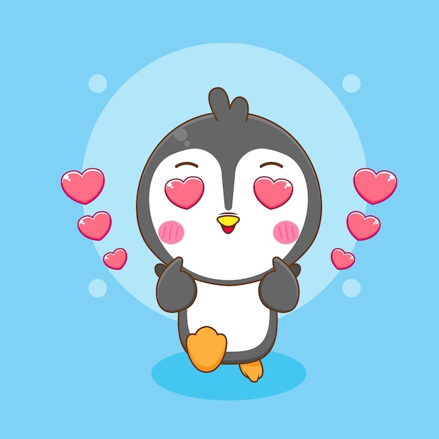 Cartoon illustration of cute Penguin in love