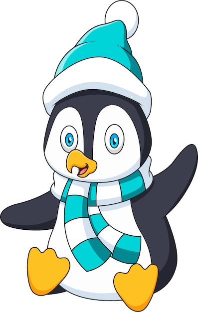 Cartoon illustration of a cute penguin sitting