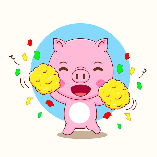 Cartoon illustration of cute pig character