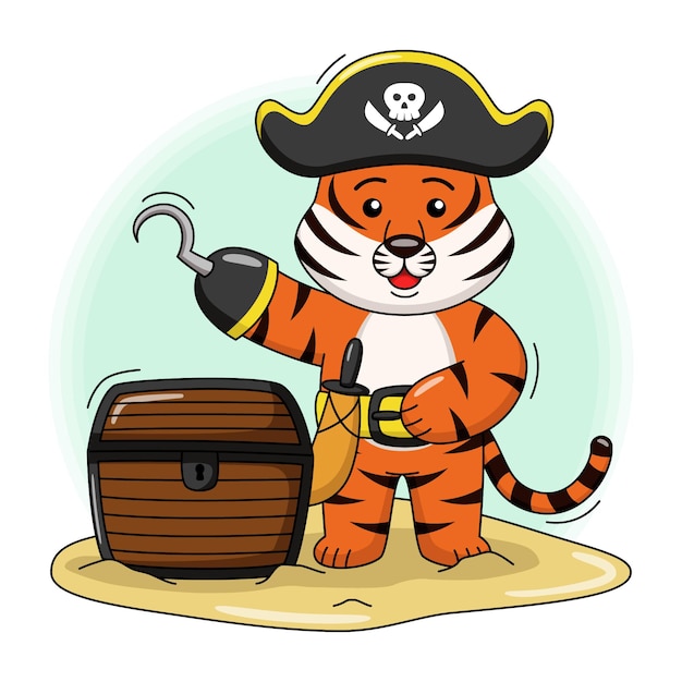 Cartoon illustration of a cute pirate tiger