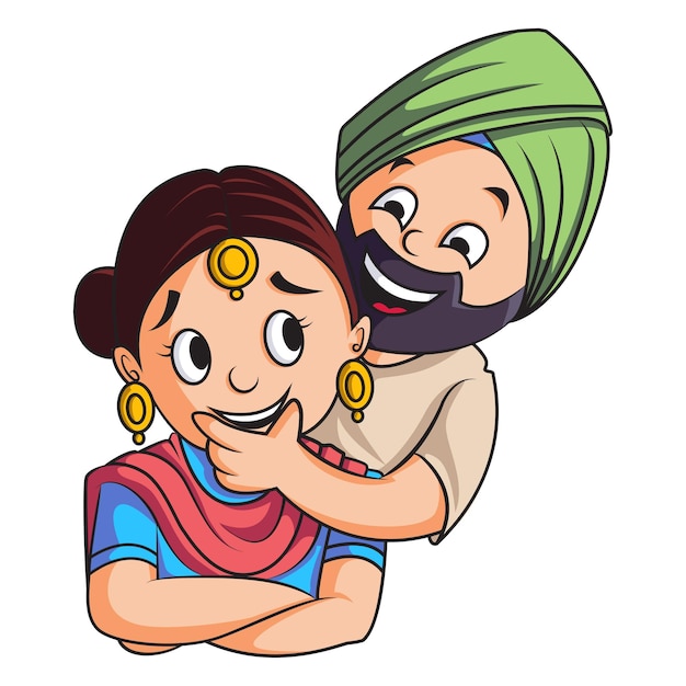 Cartoon illustration of a cute Punjabi couple