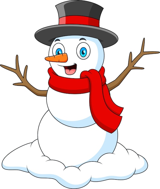 Cartoon illustration of a cute snowman with a hat and scarf