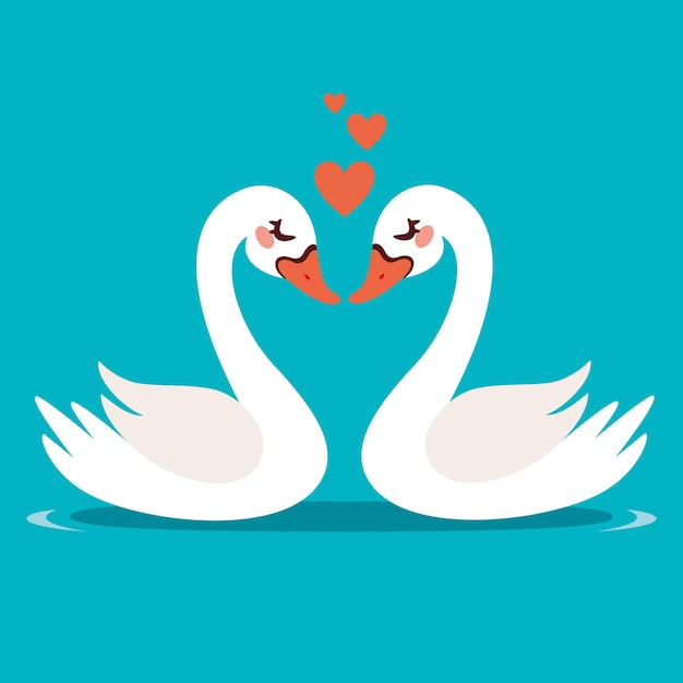 Cartoon Illustration Of  Cute Swans