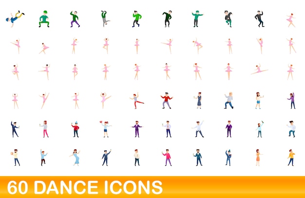 Cartoon illustration of dance icons set isolated on white