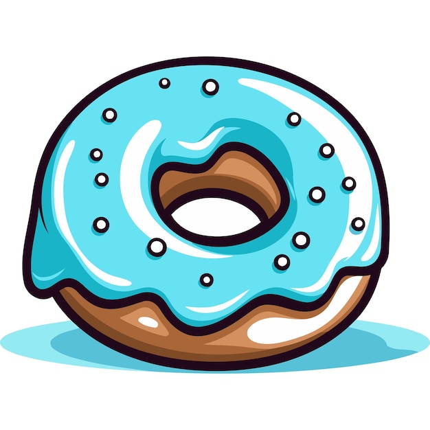 Vector a cartoon illustration of a delicious blue glazed donut with white sprinkles