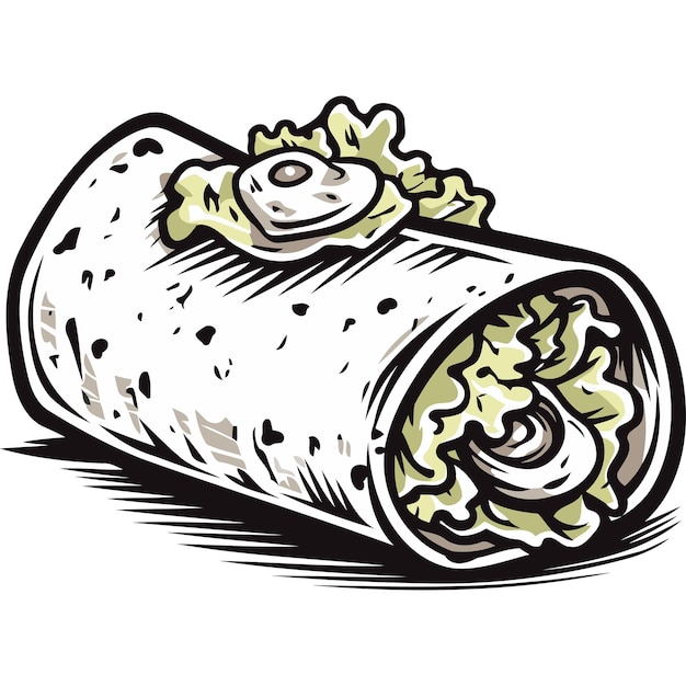 Vector cartoon illustration of a delicious looking burrito