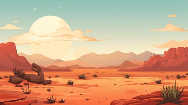 a cartoon illustration of a desert landscape with mountains and desert landscape