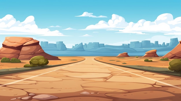 Vector a cartoon illustration of a desert with a road going through it