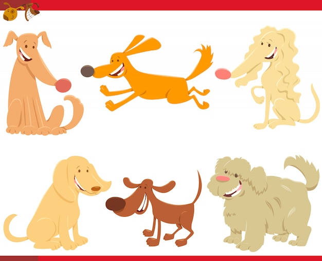 Cartoon Illustration of Dogs Characters Set