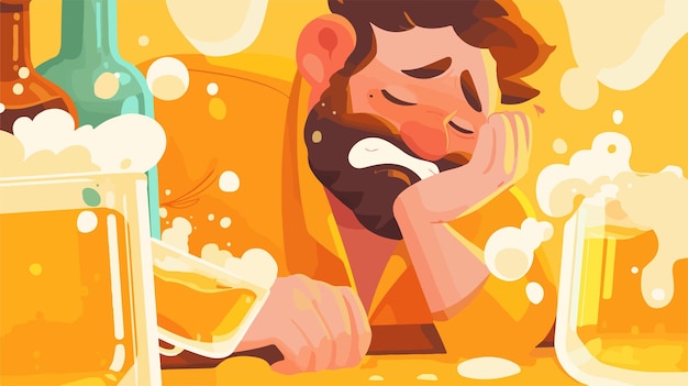 Cartoon Illustration of Drunk Man Celebrating Oktoberfest