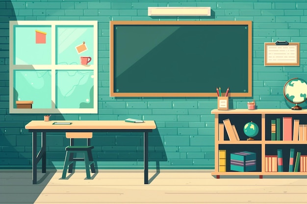 Vector cartoon illustration empty classroom