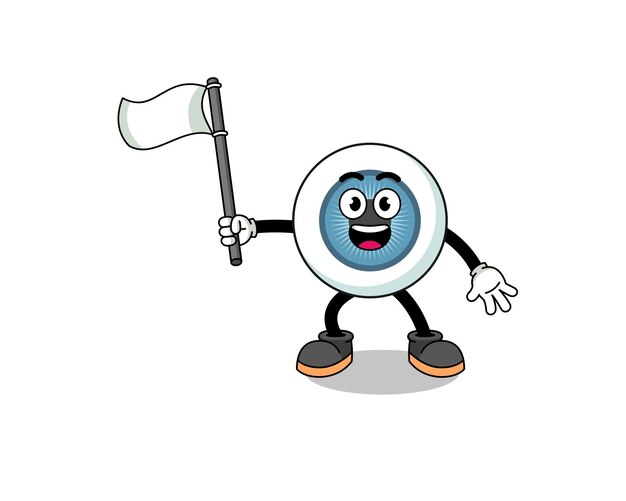 Cartoon Illustration of eyeball holding a white flag