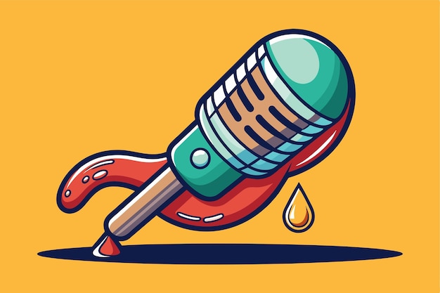 Vector a cartoon illustration features a vibrant microphone with colorful accents and a playful mic drop style mic drop customizable cartoon illustration