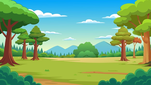 Vector a cartoon illustration of a forest with mountains and trees