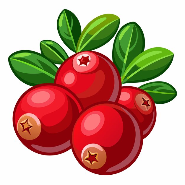 Cartoon Illustration of Four Cranberries with Green Leaves