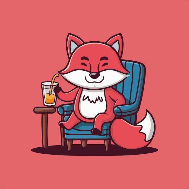 Cartoon illustration of fox holding juice