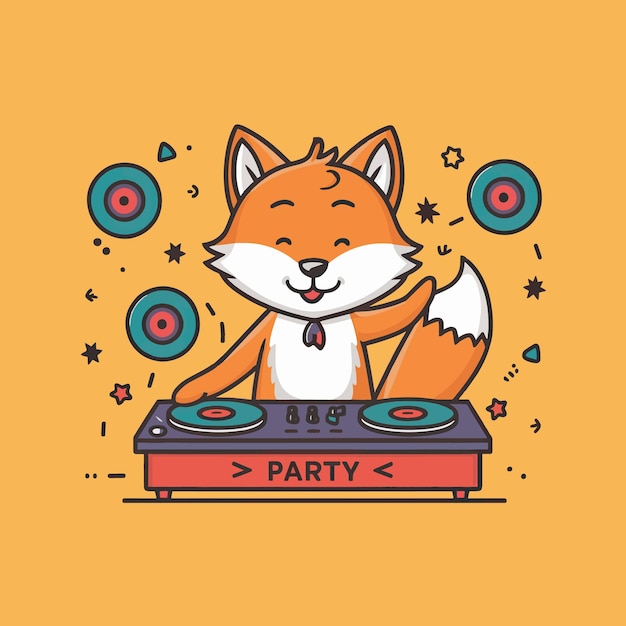 Vector a cartoon illustration of a fox playing a dj set