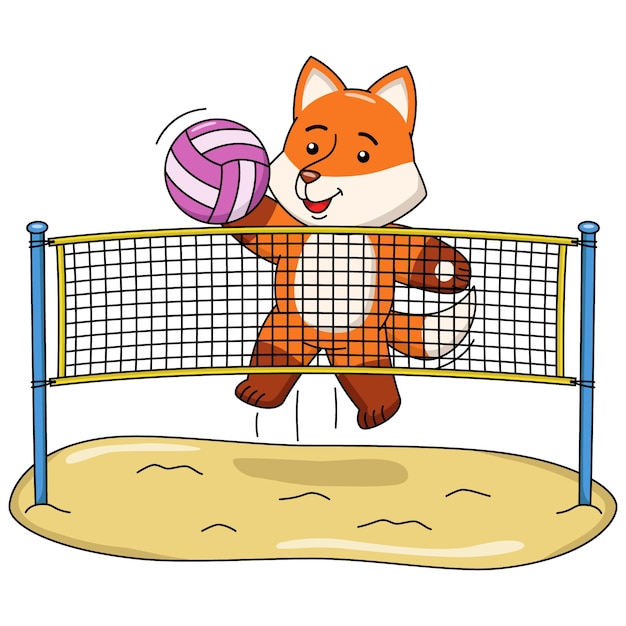 Cartoon illustration of a fox playing volleyball