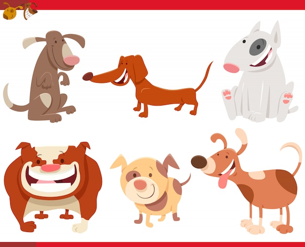 Cartoon Illustration of Funny Dogs Characters Set