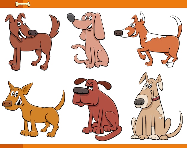 Cartoon Illustration of Funny Dogs and Puppies Comic Animal Characters Set