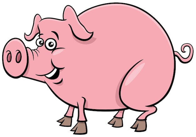 Cartoon illustration of funny pig farm animal character