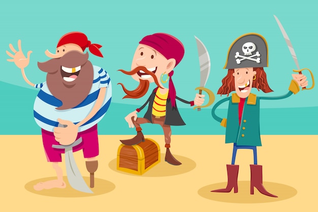 Cartoon Illustration of Funny Pirates Fantasy Characters