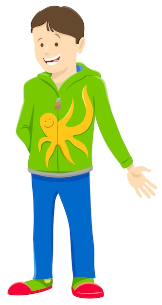 Cartoon Illustration of Funny Teen or Kid Boy Character