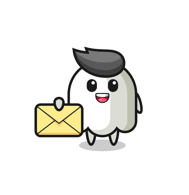 Cartoon illustration of ghost holding a yellow letter