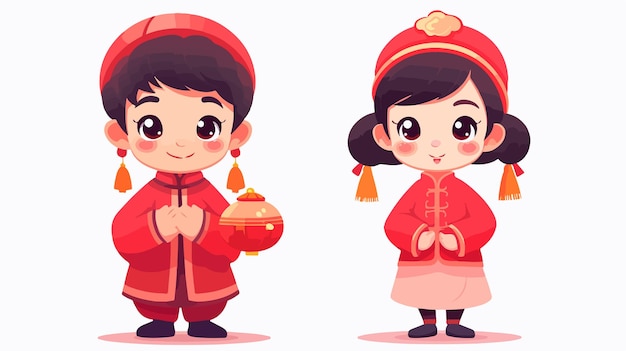 Vector a cartoon illustration of a girl and a boy in a red outfit