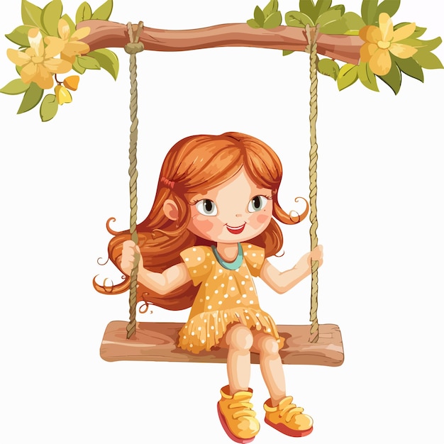 Vector a cartoon illustration of a girl on a swing