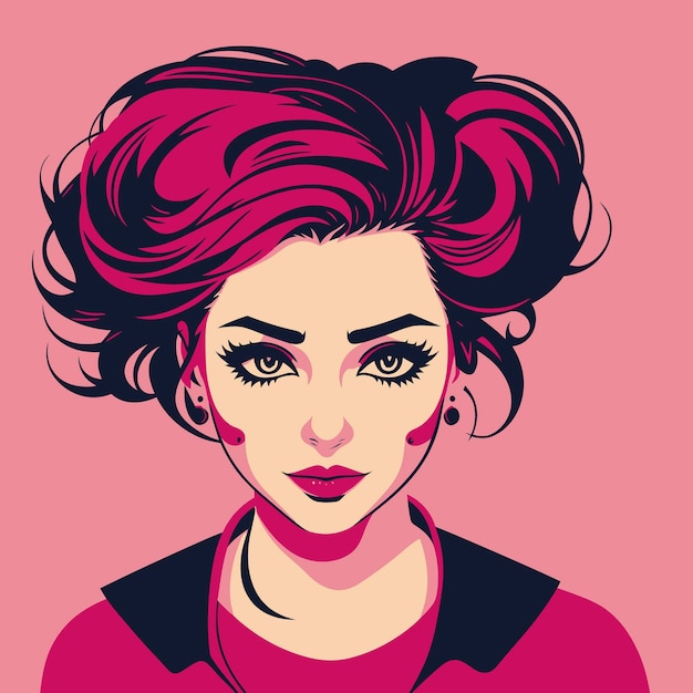 A cartoon illustration of a girl with red hair and a pink shirt.