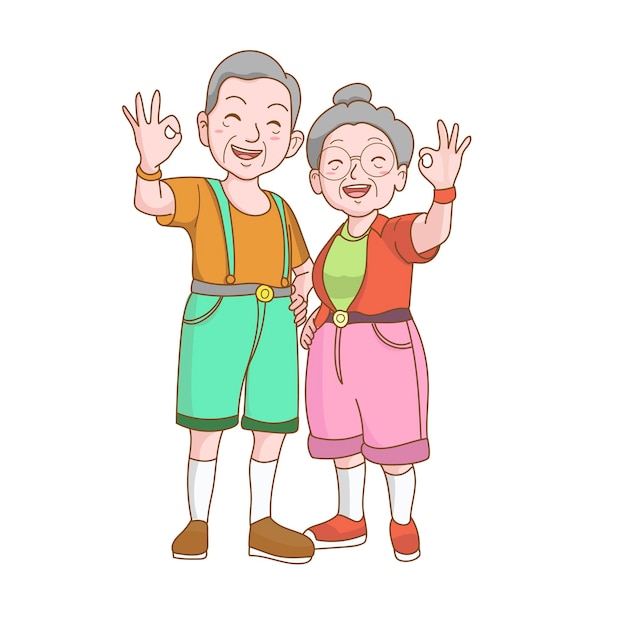 Vector cartoon illustration of grandparents with travel national grandparents day