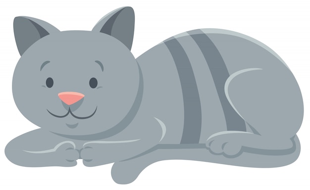 Cartoon Illustration of Gray Cat Animal Character