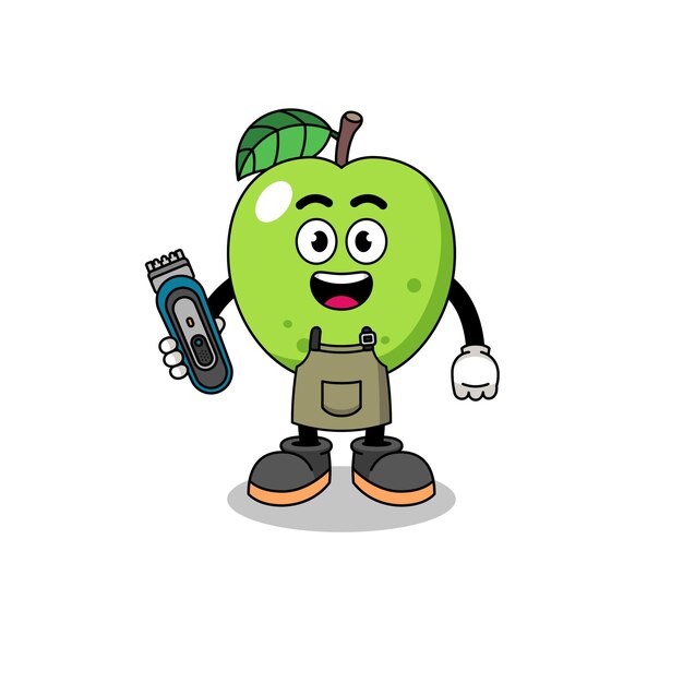 Cartoon Illustration of green apple as a barber man character design