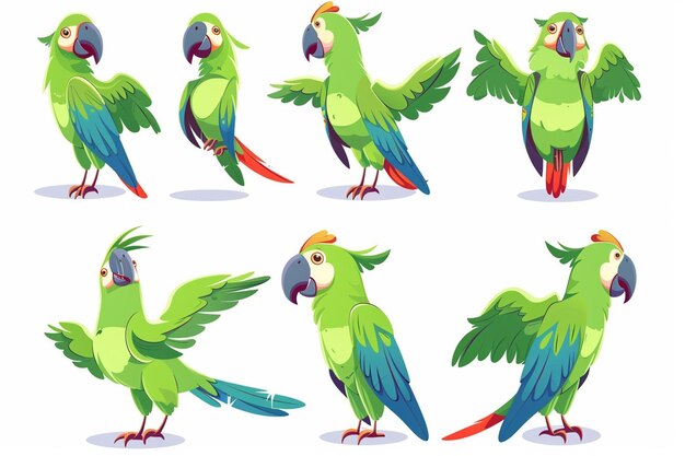 Vector cartoon illustration of a green parrot