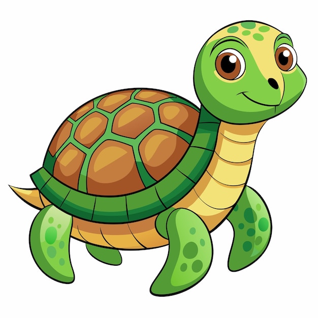 Vector cartoon illustration of a green sea turtle with a shell