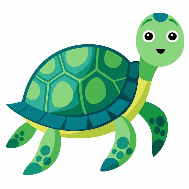 Vector cartoon illustration of a green sea turtle with a shell