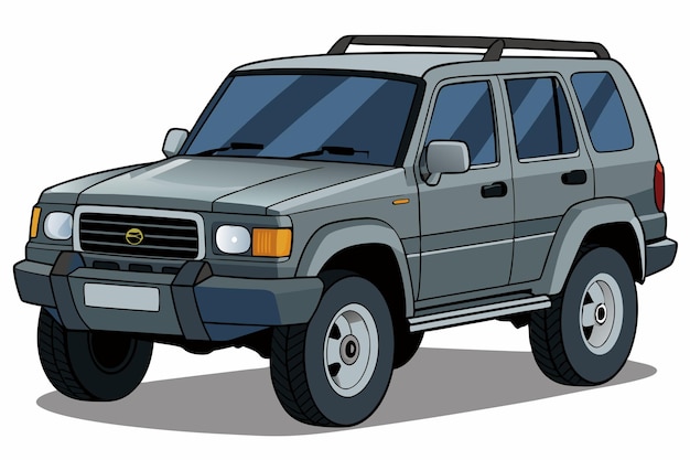 Vector cartoon illustration of a grey suv with a roof rack