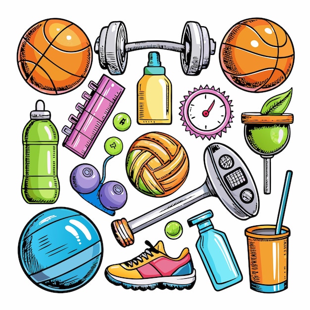 Vector cartoon illustration of gym equipment