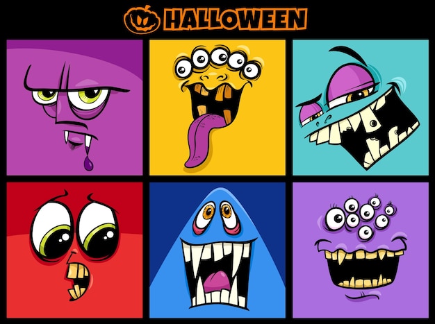 Cartoon illustration of Halloween scary monsters characters set