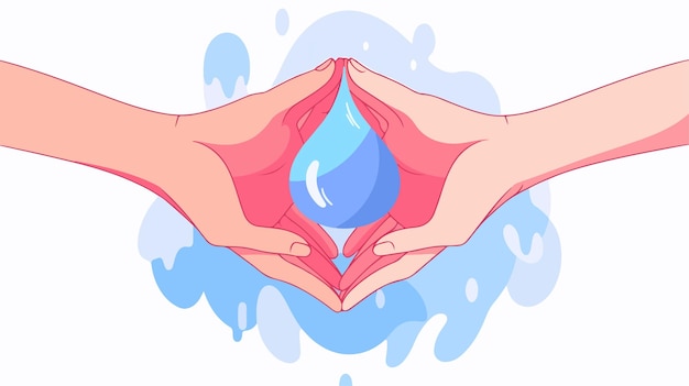 cartoon illustration of hands holding a blue water drop