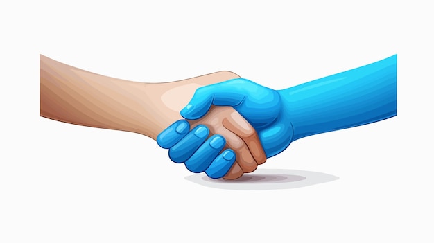 Vector cartoon illustration of a handshake with a blue background