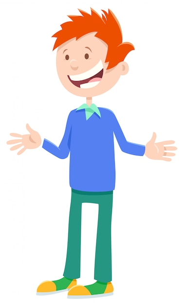 Cartoon Illustration of Happy Boy Comic Character