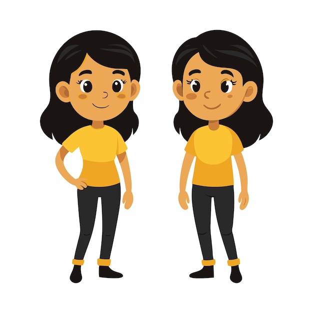 Cartoon Illustration of Happy Girl in Yellow Shirt