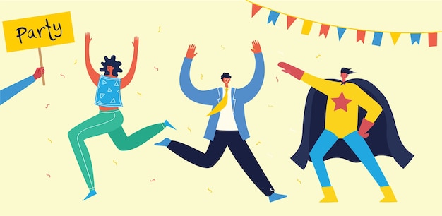 cartoon illustration of Happy group of people celebrating